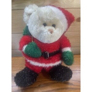 Vintage Santa Plush In Suit Glittery Tinsel Like Material 14" Unbranded